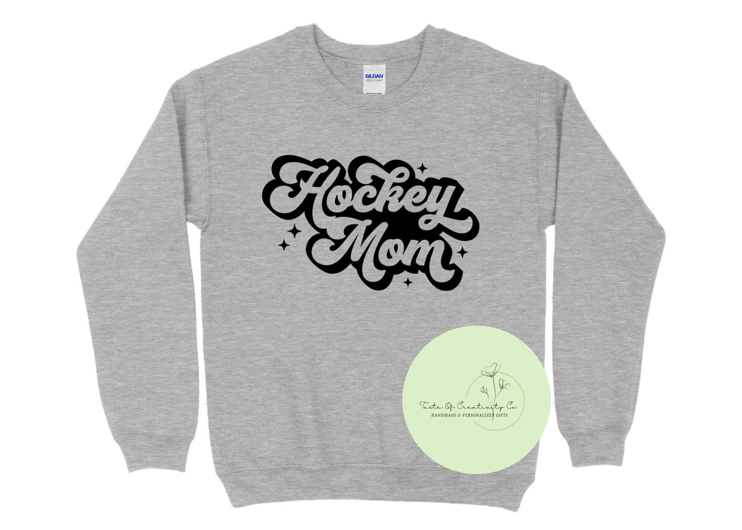 "Hockey Mom" Crewneck Sweater, Hockey Rink Apparel, Hockey Mom Apparel