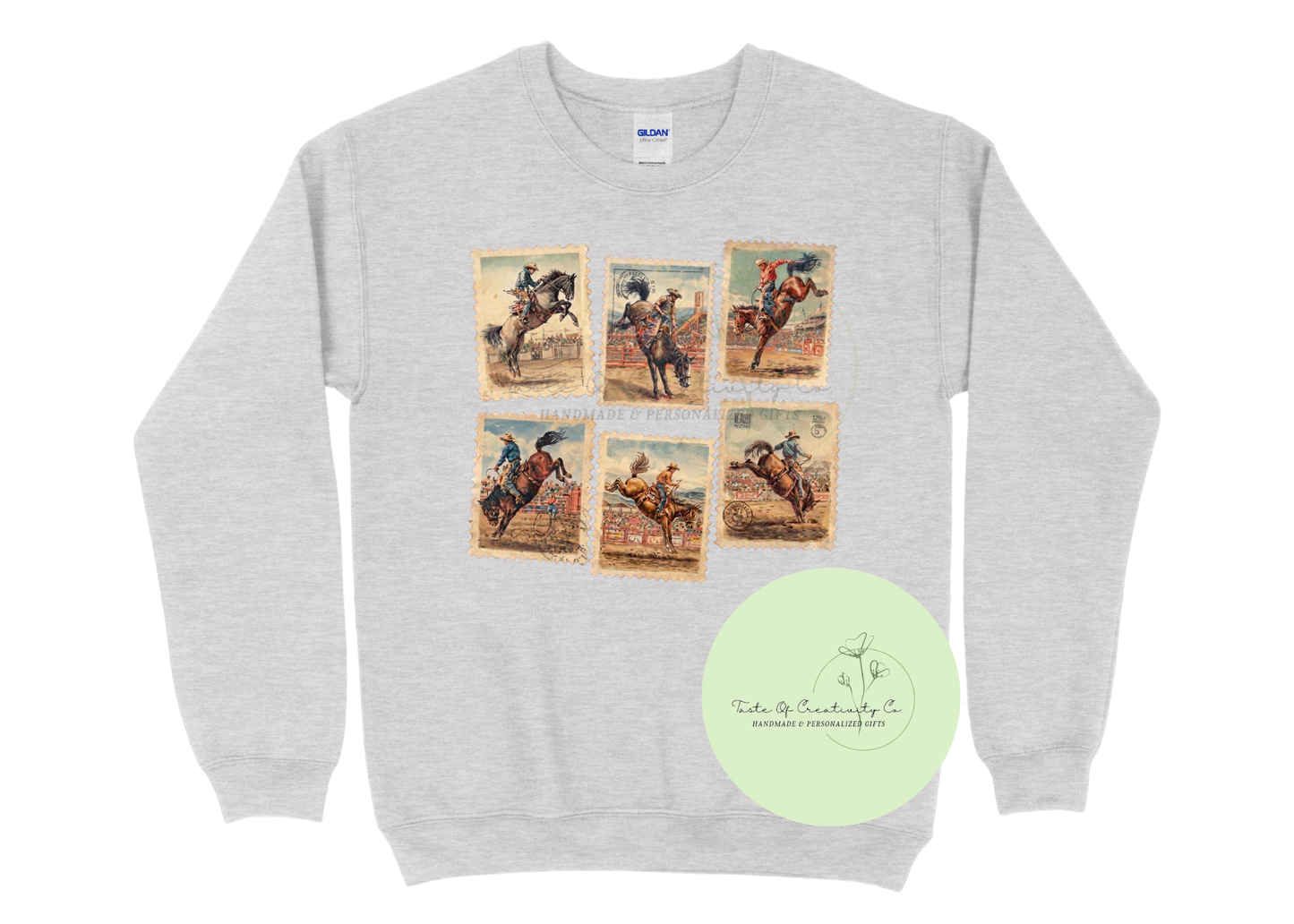 Buckin' Bronc Stamp Crewneck Sweater, Western Sweater, Country Apparel, Rodeo Cowgirl Collection