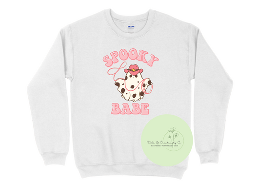 "Spooky Babe" Crewneck Sweater, Spooky Disco Cowgirl Apparel, Halloween Sweater, Ghost Sweater