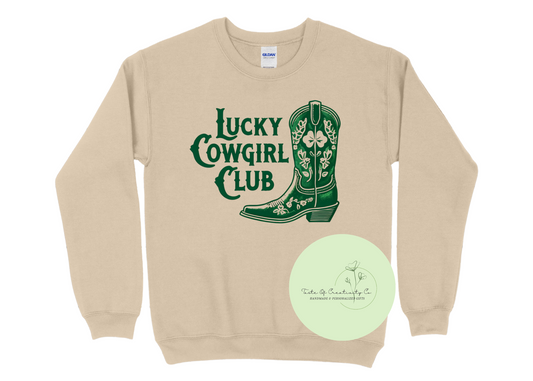 "Lucky Cowgirl Club" Crewneck Sweater, St. Patrick's Day Apparel, Disco Cowgirl Collection