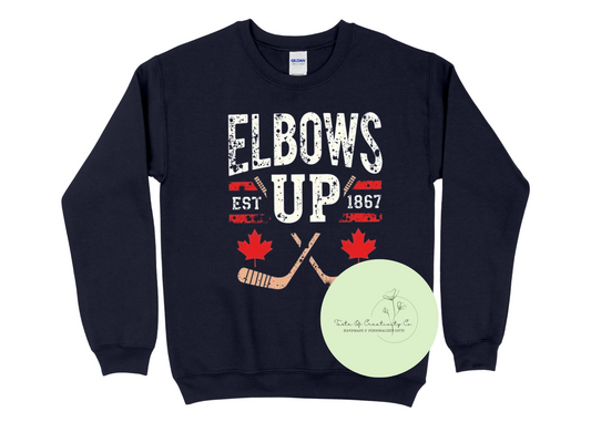 "Elbows Up" Hockey Crewneck Sweater, Canada Gift, Canada Day Apparel, Elbows Up Sweater, Proud To Be Canadian Collection