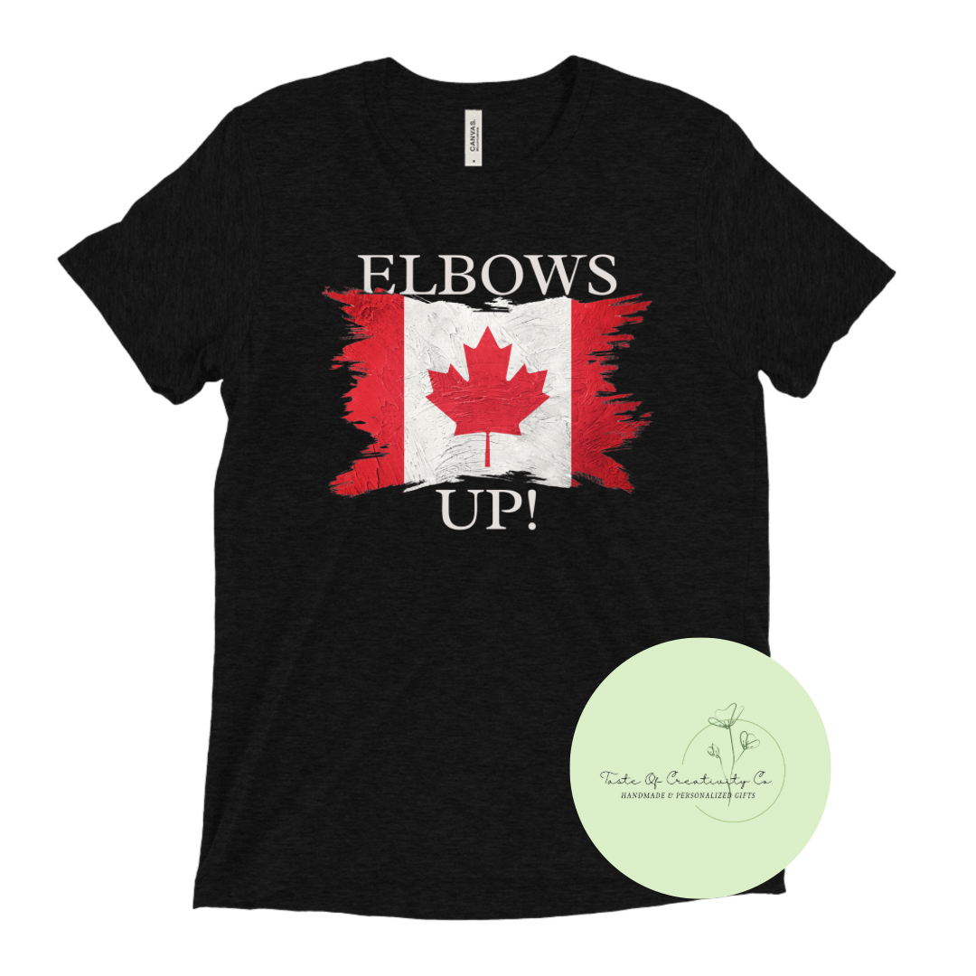 "Elbows Up" Distressed Canadian Flag T-Shirt, Canada Gift, Canada Day Apparel, Proud To Be Canadian Collection