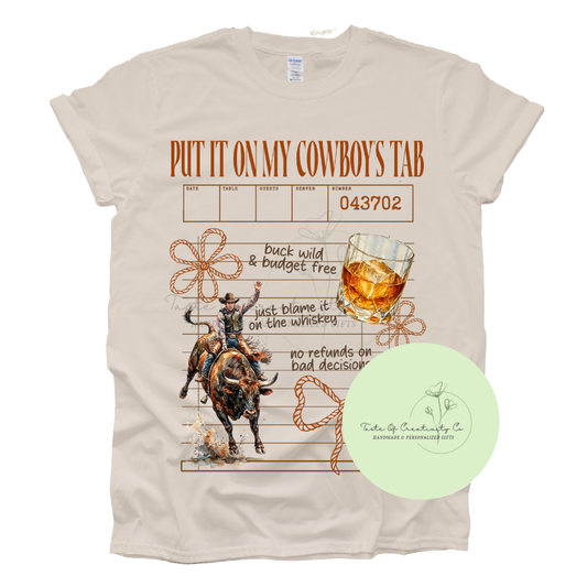 "Put It On My Cowboys Tab" Guest Check T-Shirt, Western T-Shirt, Country Apparel, Rodeo Apparel