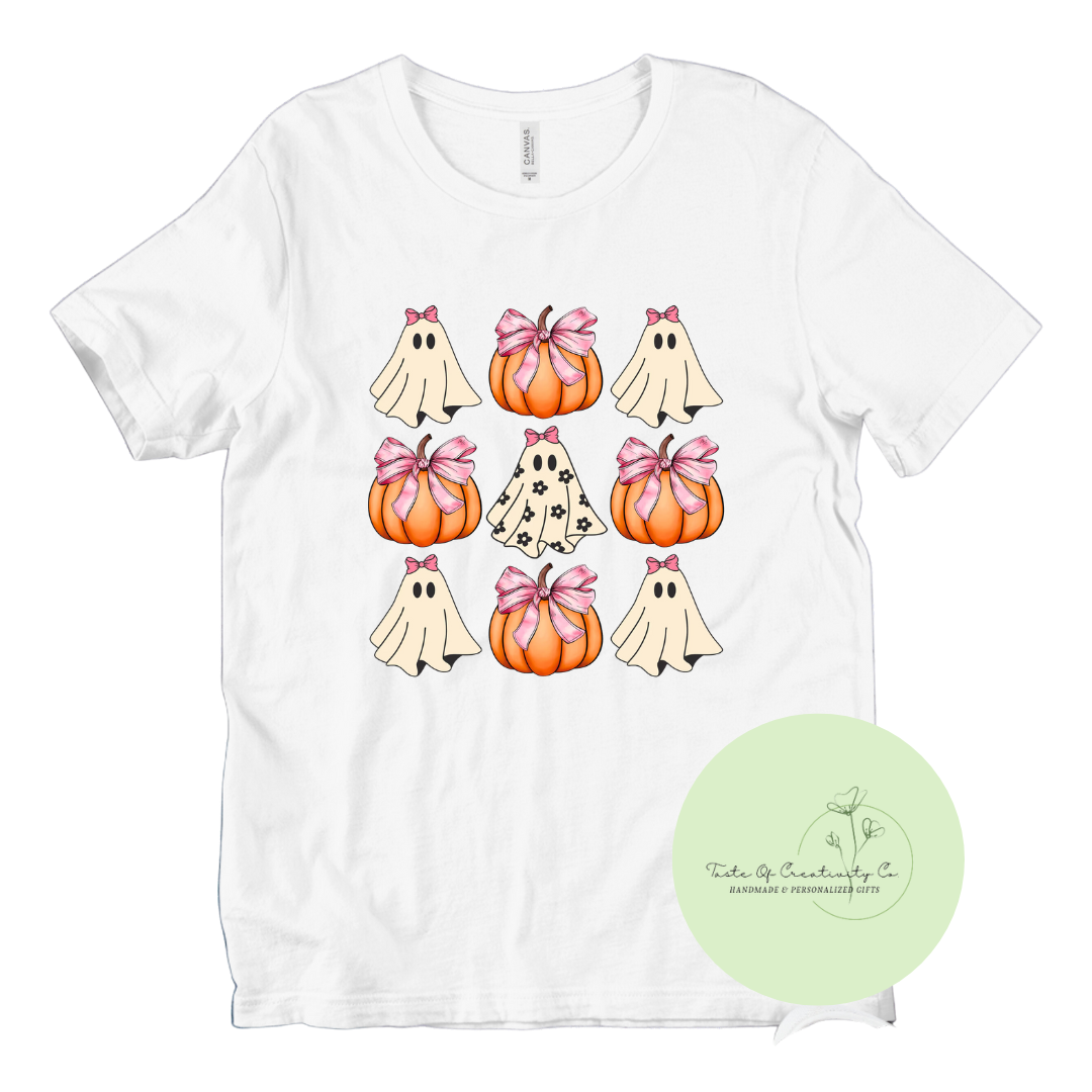 "Cute Bows & Ghost Coquette", Aesthetic Apparel, Halloween Shirt, Ghost Shirt