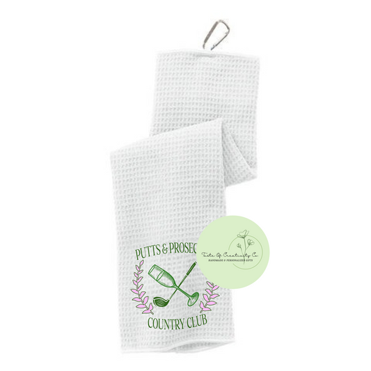 Putts & Prosecco Golf Towel With Carabiner, Golf Cart Accessory for Women, Gift for Golfer, Funny Golf Gift, Girl Golfer Gift
