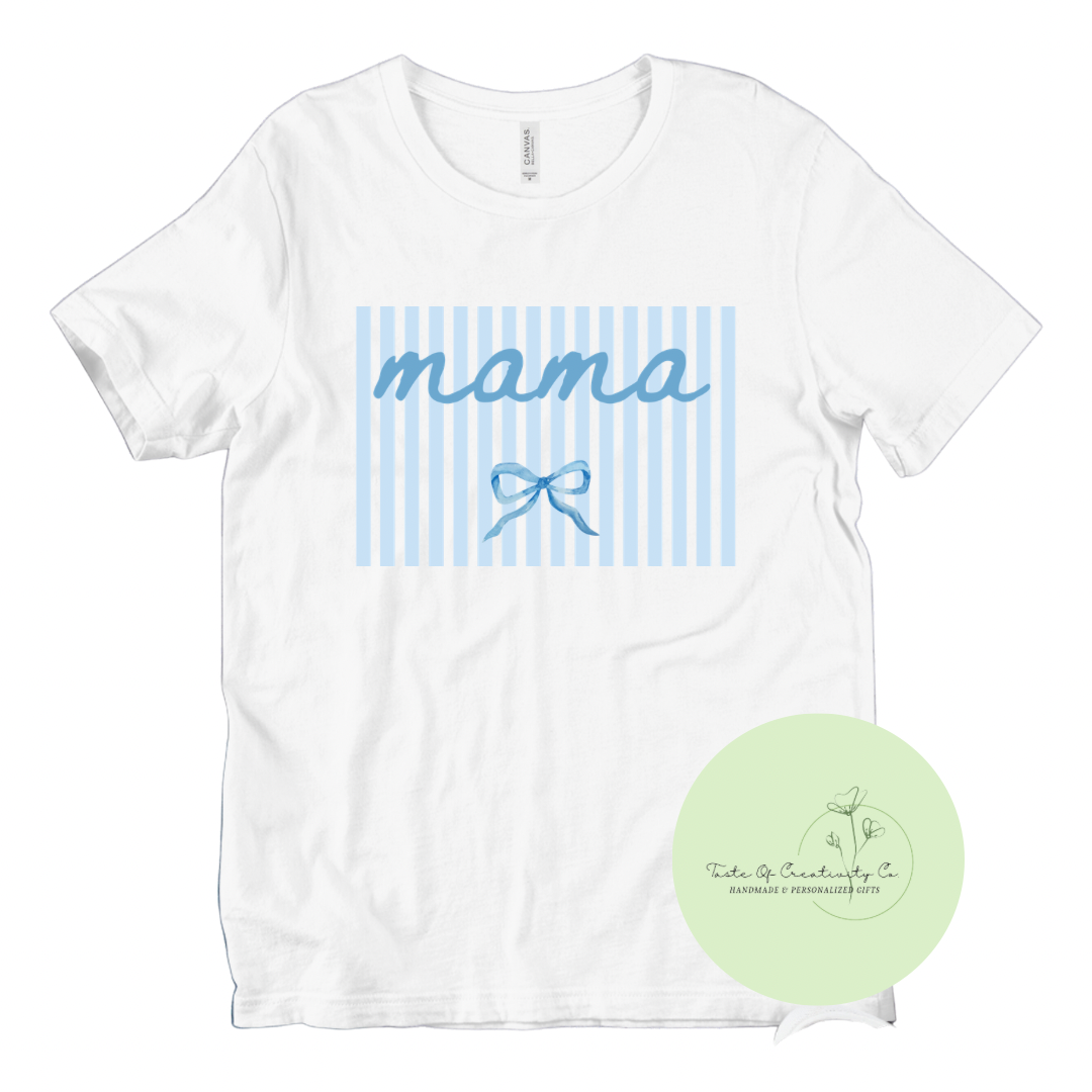 Mama Coastal Stripes w/ Bow T-Shirt, Apparel for Mom,  Mother's Day Gift, Gift for Her