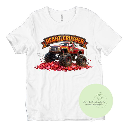 Heart Crusher Monster Truck T-Shirt, Youth Apparel, Toddler T-Shirt, Funny Shirt