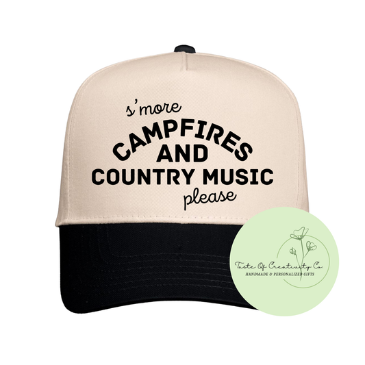 S'More Campfires and Country Music Please Trucker Cap, Country Music Gift, Camping Apparel, Disco Cowgirl Collection