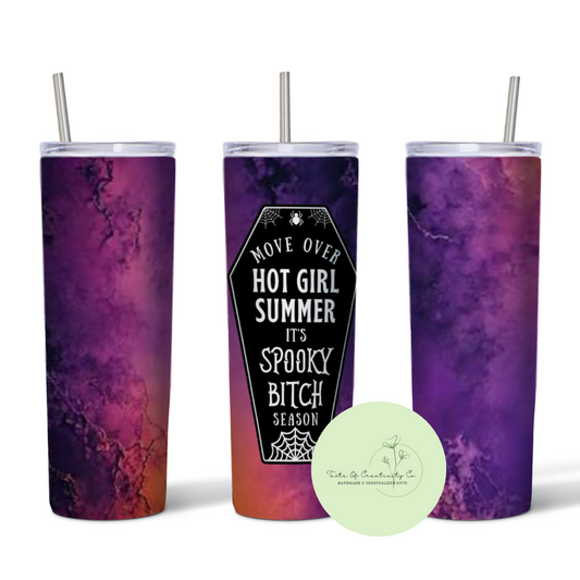 "Move Over Hot Girl Summer, It's Spooky Bitch Season" 20oz. Sublimated Tumbler, Dishwasher Safe, Spooky Drinkware, Halloween Tumbler