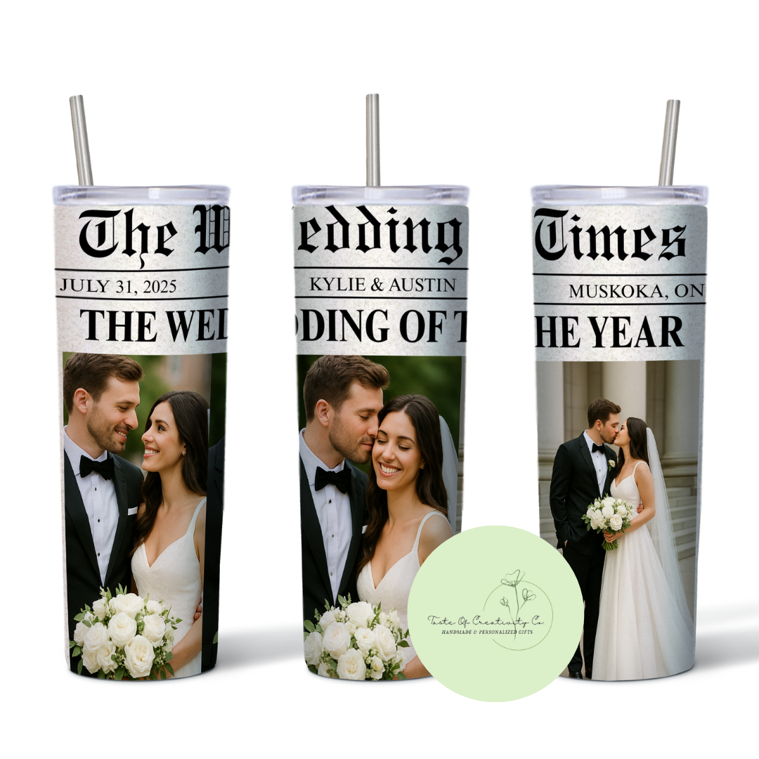 The Wedding Times 20oz. Sublimated Tumbler, Dishwasher Safe, Wedding Gift, Gift for Her, Gift for Bride, Newlywed Gift