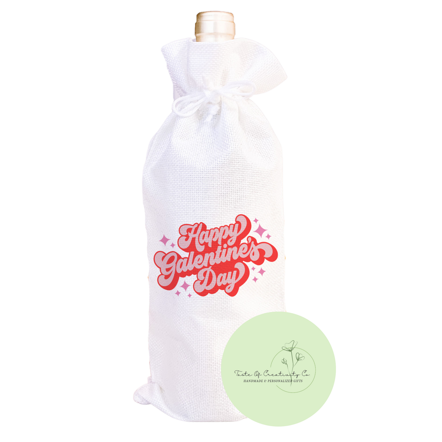 Retro Happy Galentine's Day Wine Bag, Eco Friendly Gift Bag, Reusable Wine Bag