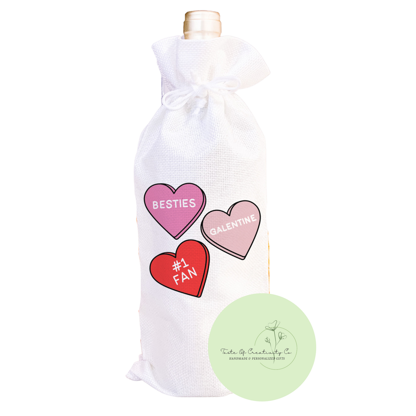 Besties Conversation Hearts Wine Bag, Eco Friendly Gift Bag, Reusable Wine Bag